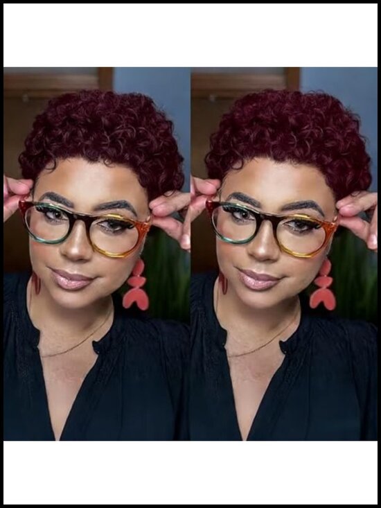 Short Afro Curly Human Hair Pixie Cut Wig with Bangs Glueless Full Machine Made